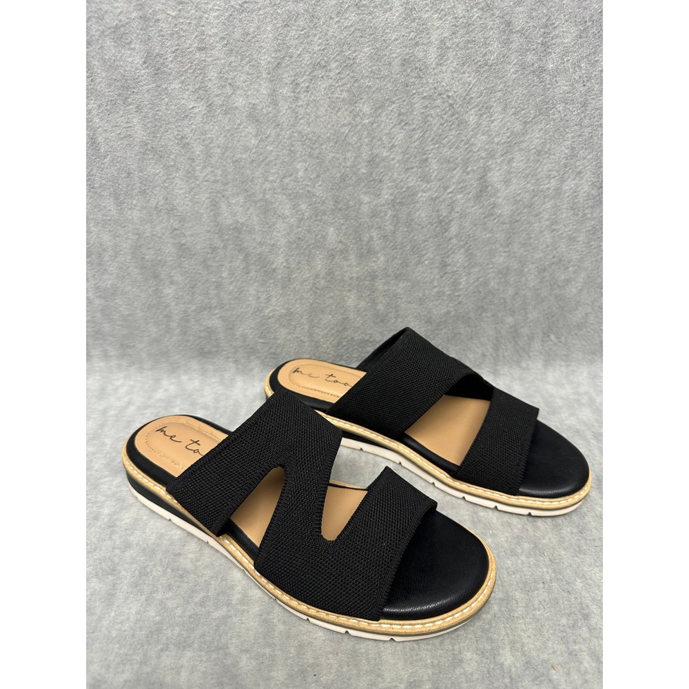 Me Too Slide Sandals Size 6 Black Knit Straps Platform Comfort Slip On Shoes